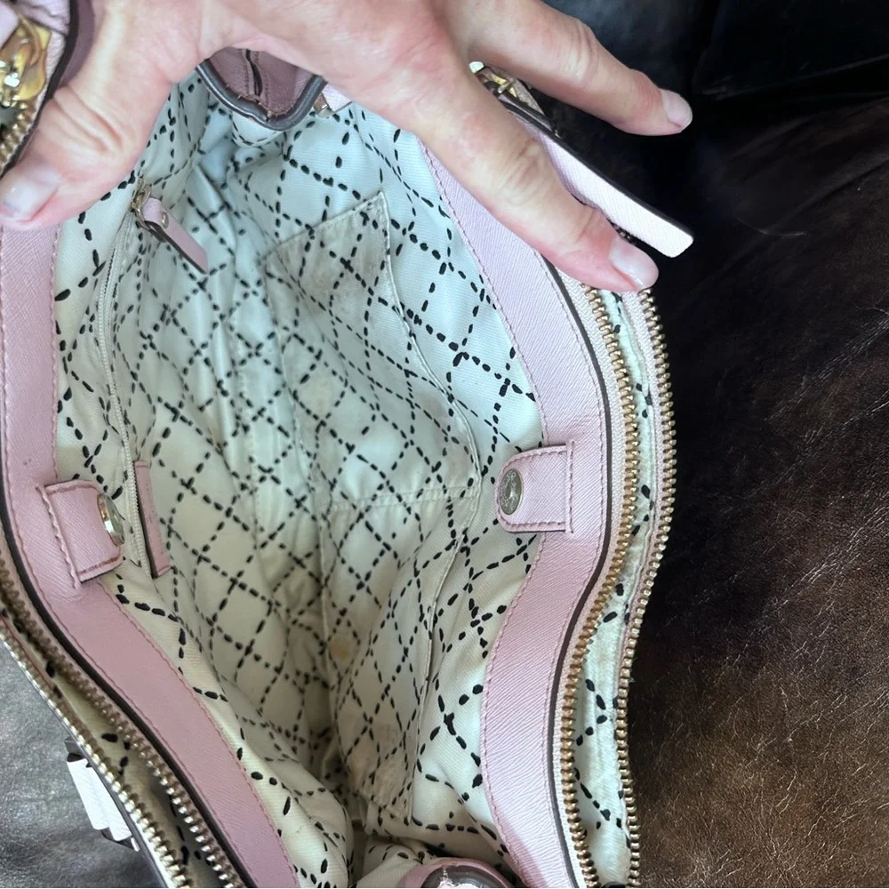 Kate Spade Light Pink Satchel with Floral and butterfly  Design 100% leather